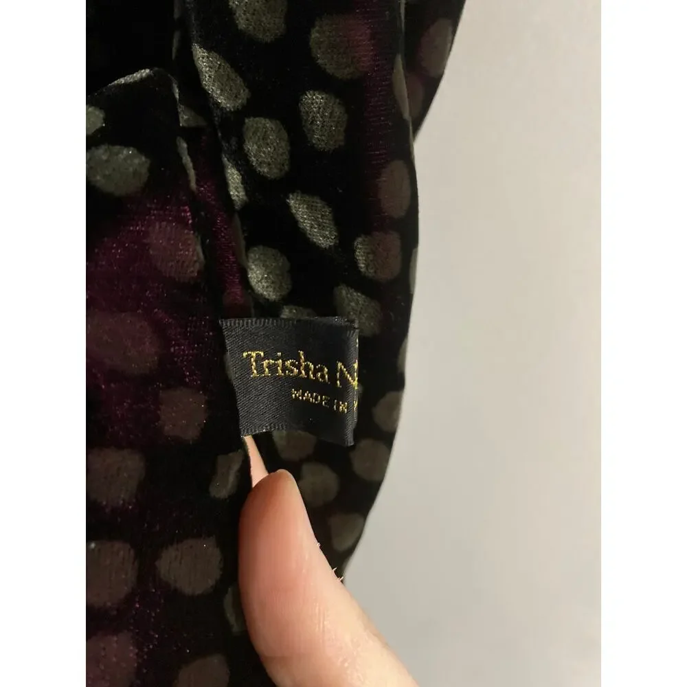 Trisha Needham velvet scarf burgundy polka dot made in England